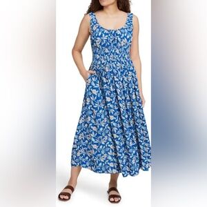 Faherty Sunseeker Crinkle Midi Dress Blue Luau Floral Sz Small